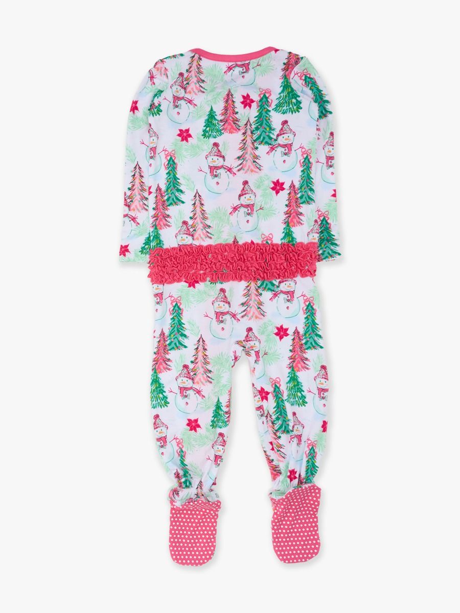 Pink Snowman Grove Ruffle One Piece Footie Pajamas