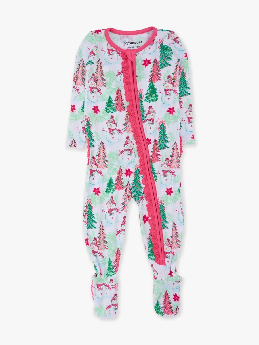 Pink Snowman Grove Ruffle One Piece Footie Pajamas