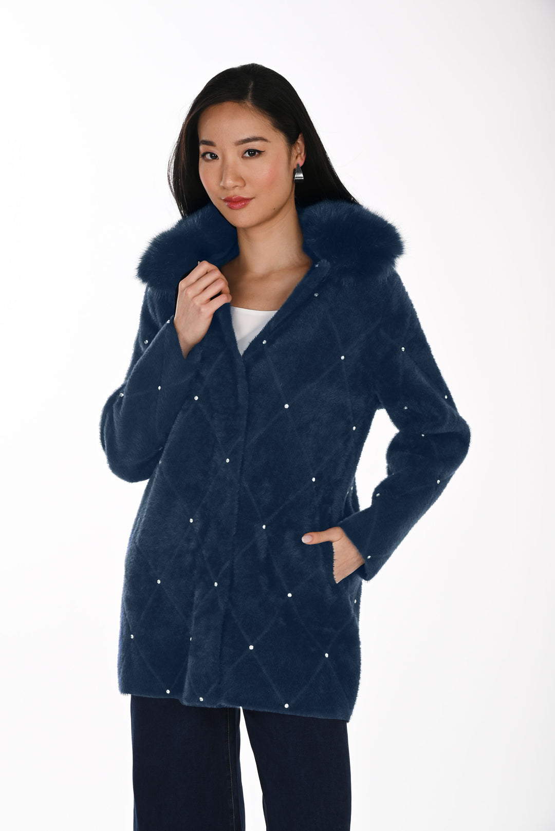 Navy Jacket with Detachable Faux Fur Collar