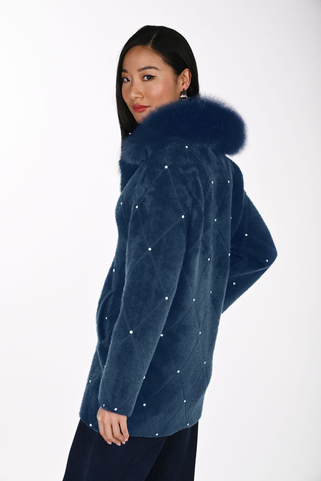 Navy Jacket with Detachable Faux Fur Collar