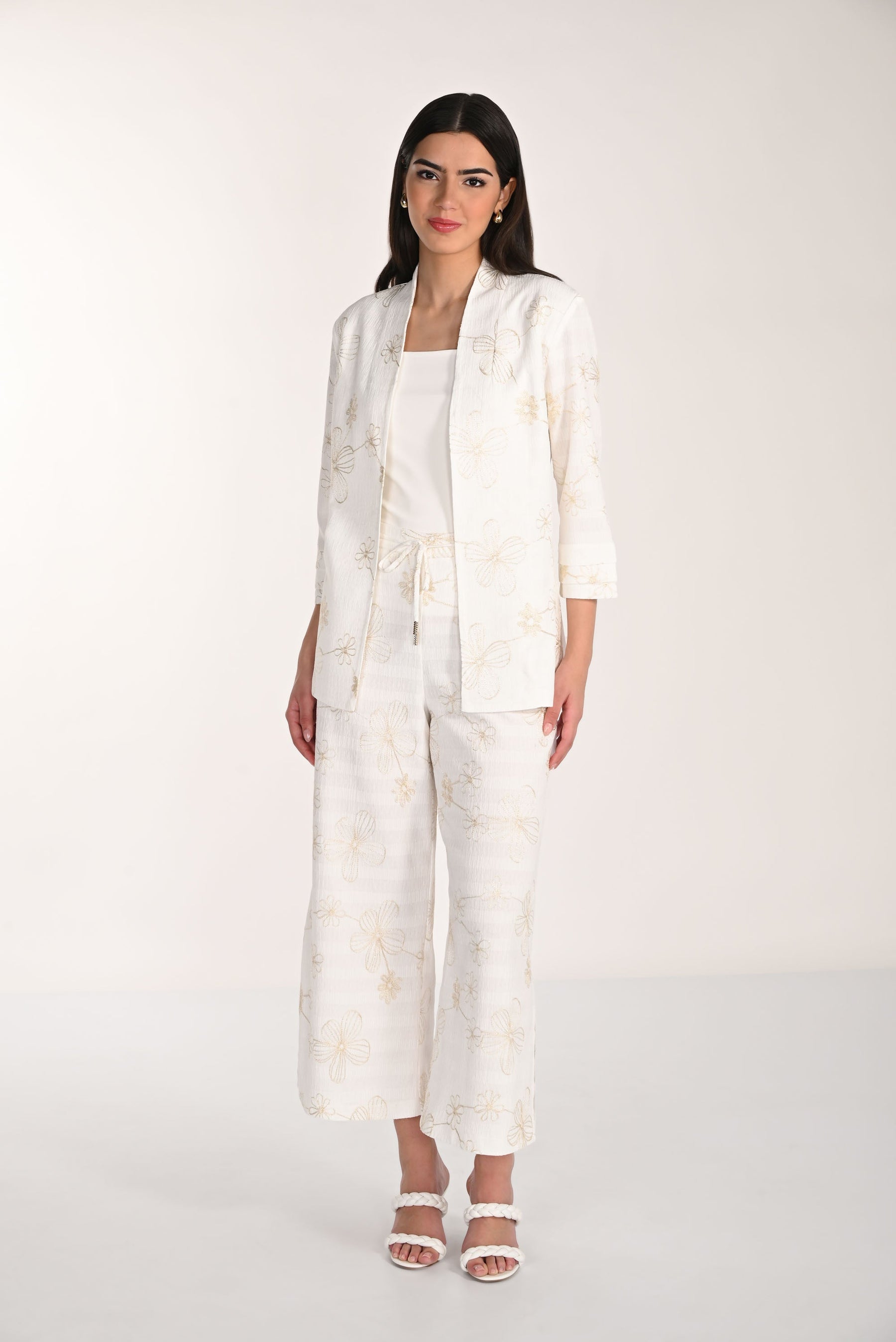 Floral Embroidered Wide-Leg Pants