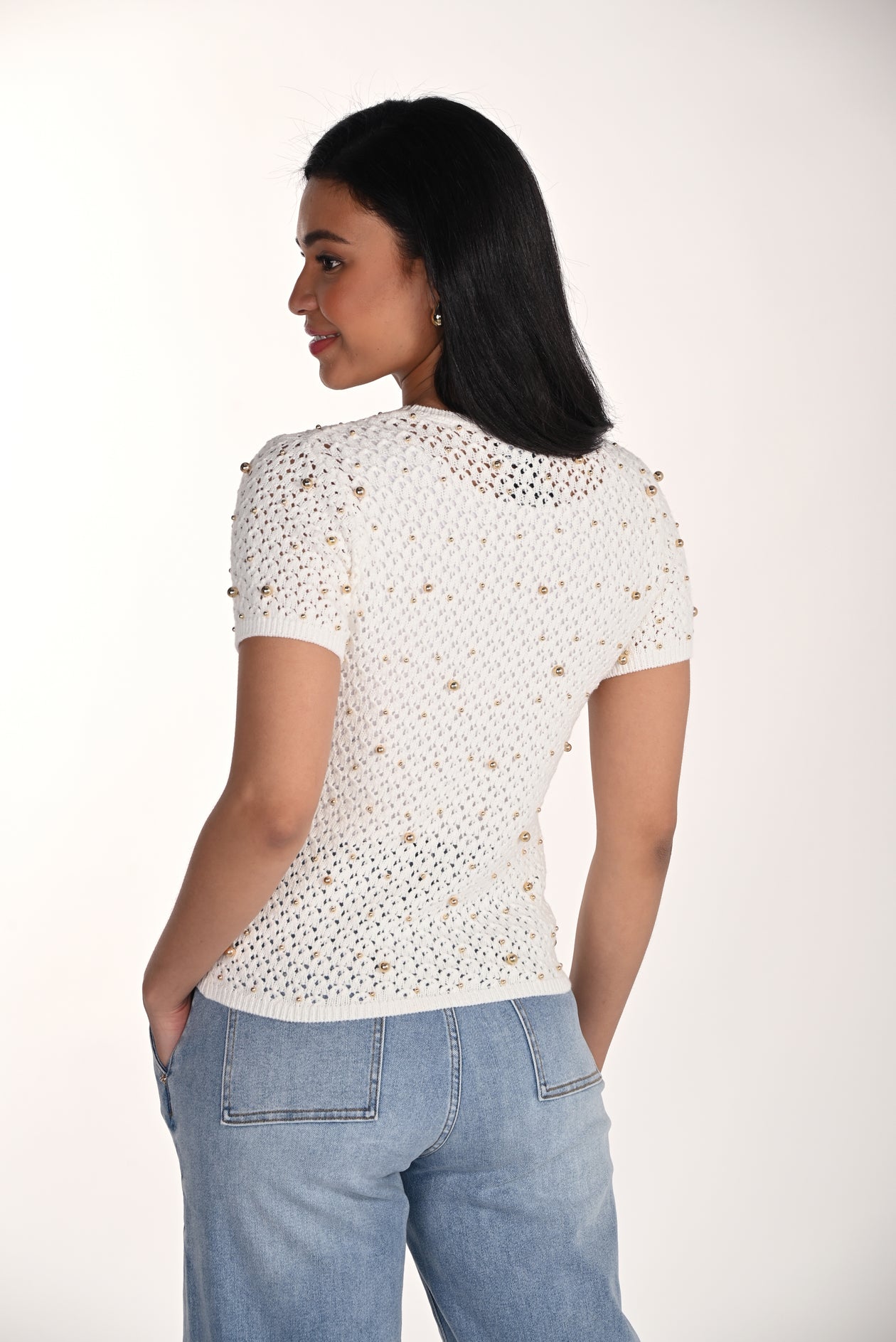 Jeweled Crew Pullover Top