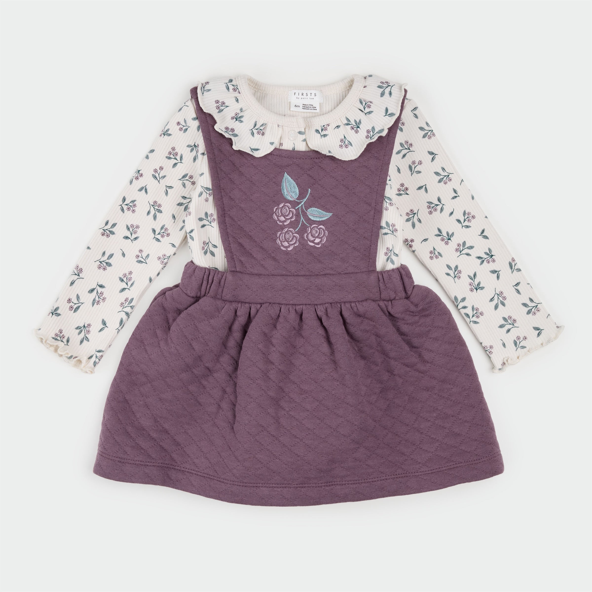 Floral & Eggplant Quilted Overall Dress Set