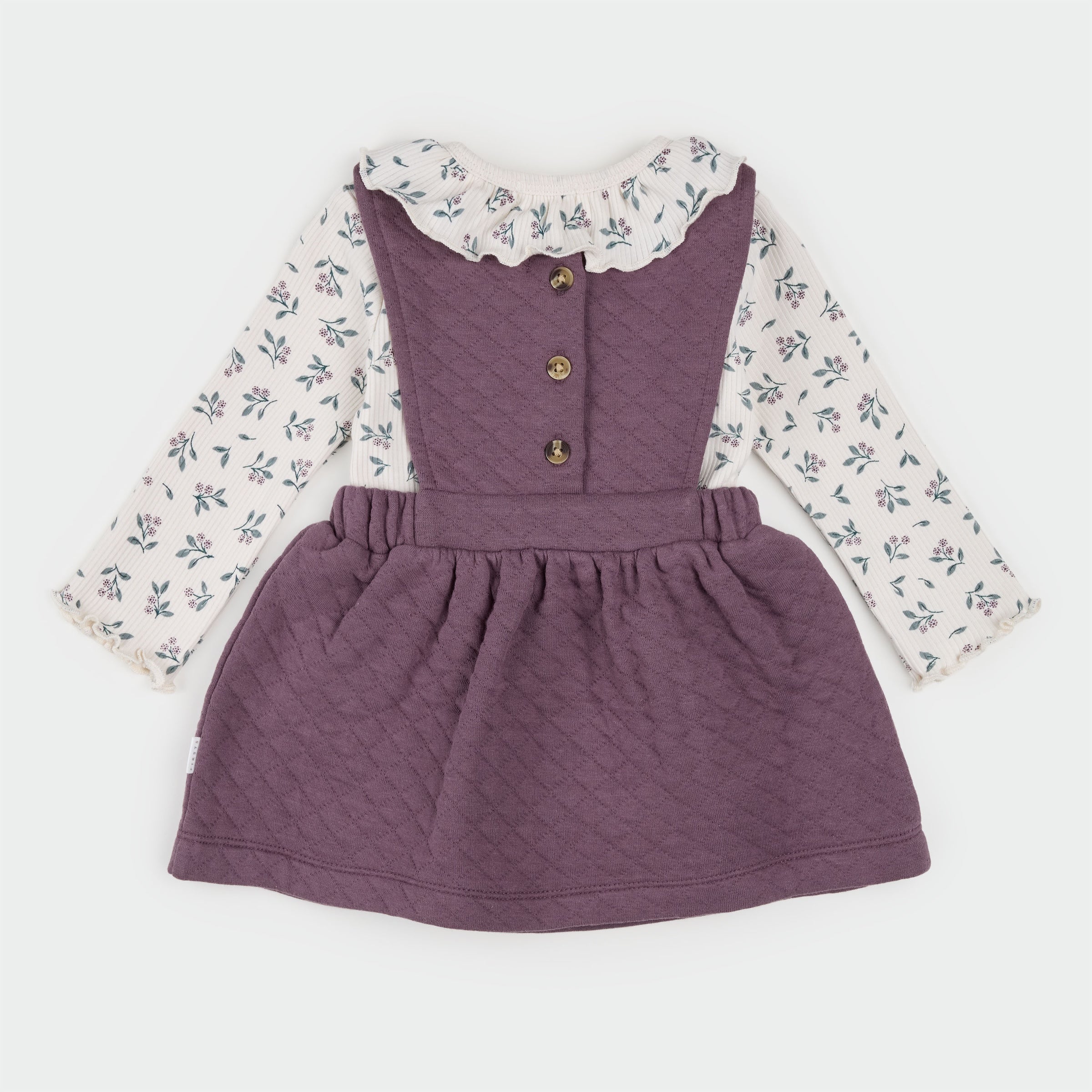 Floral & Eggplant Quilted Overall Dress Set