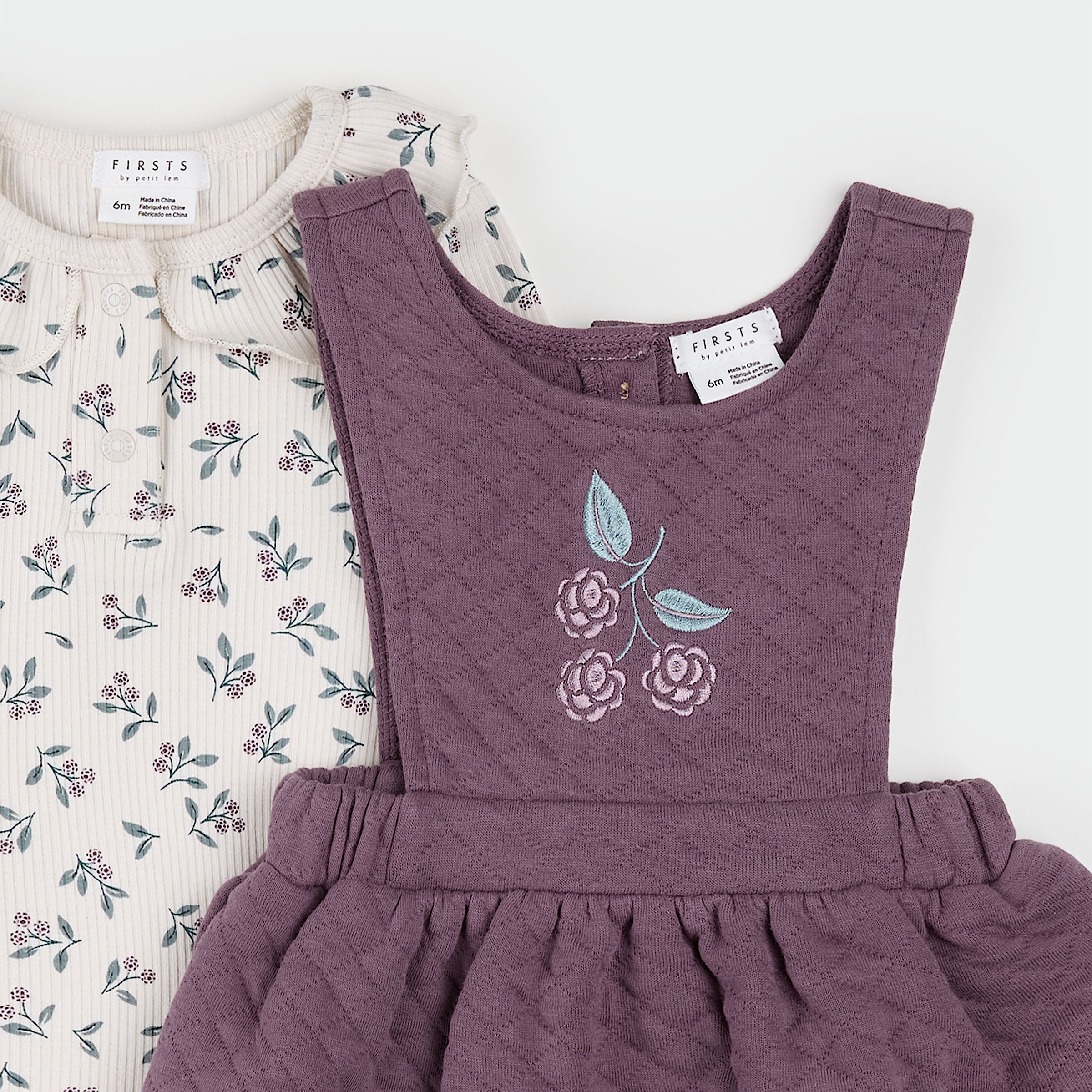 Floral & Eggplant Quilted Overall Dress Set