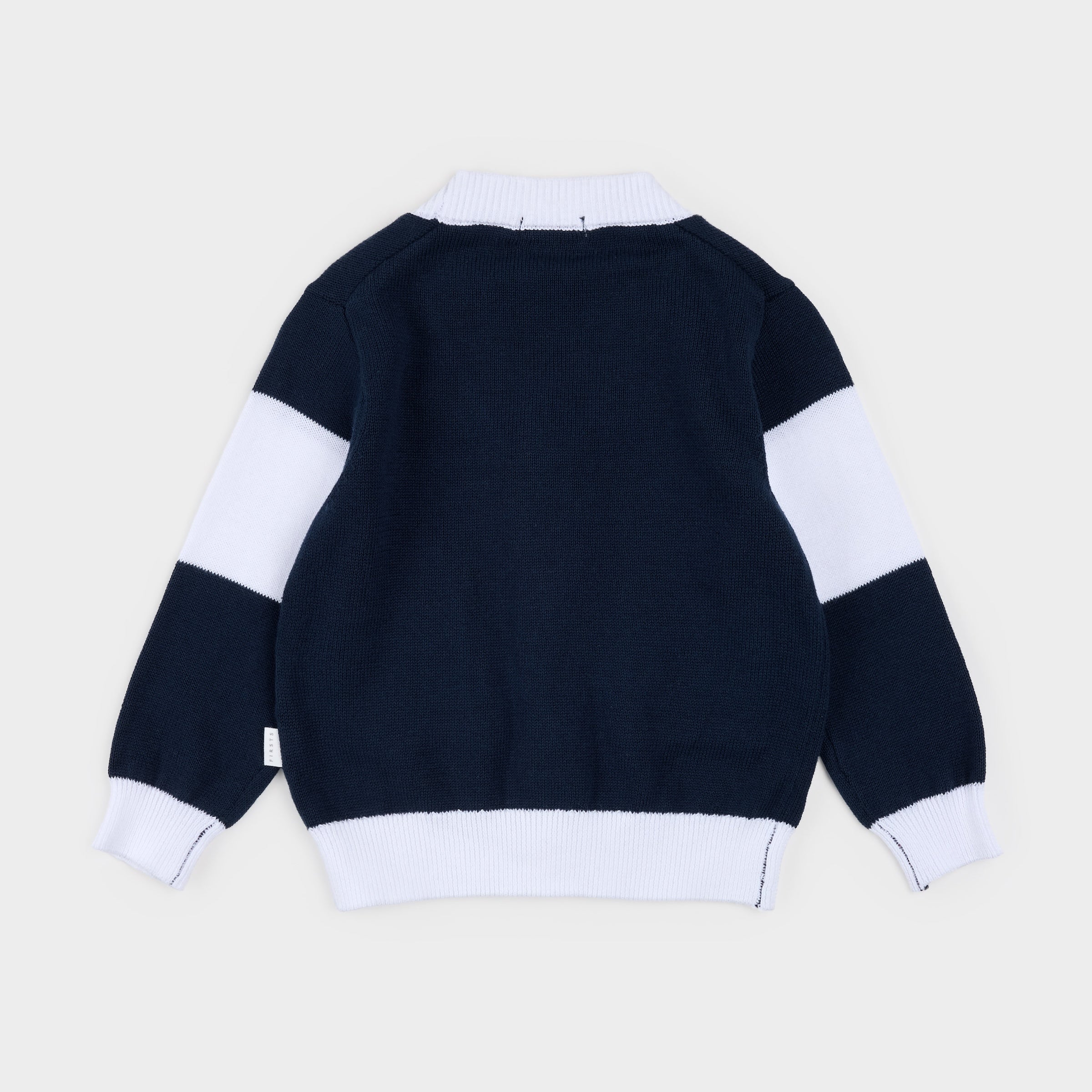 Navy & White Color Block Cardigan