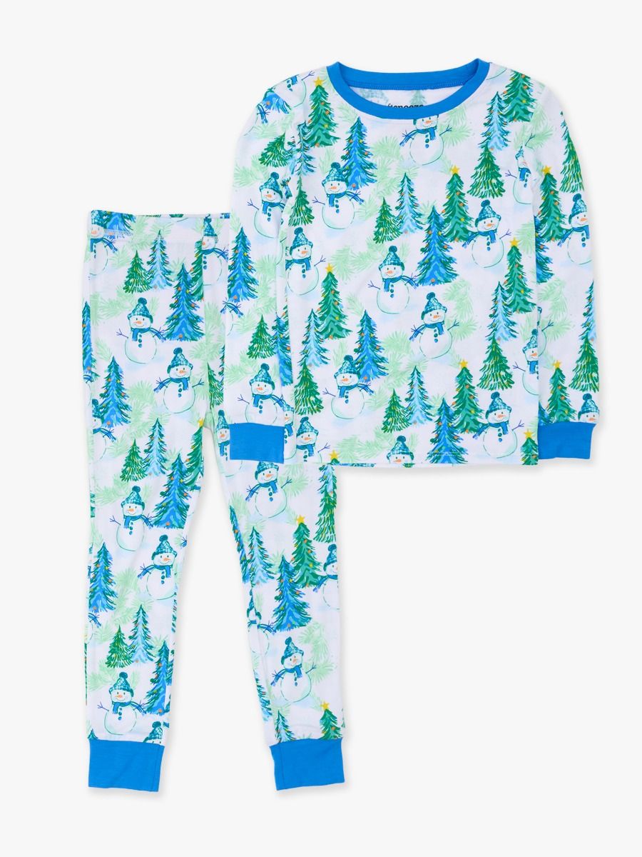 Blue Snowman Grove Long Sleeve Pajama Set