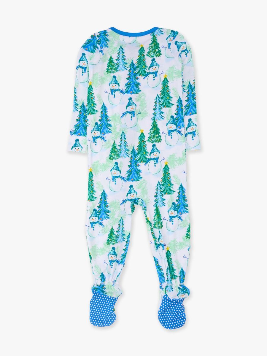 Blue Snowman Grove One-Piece Footie Pajama