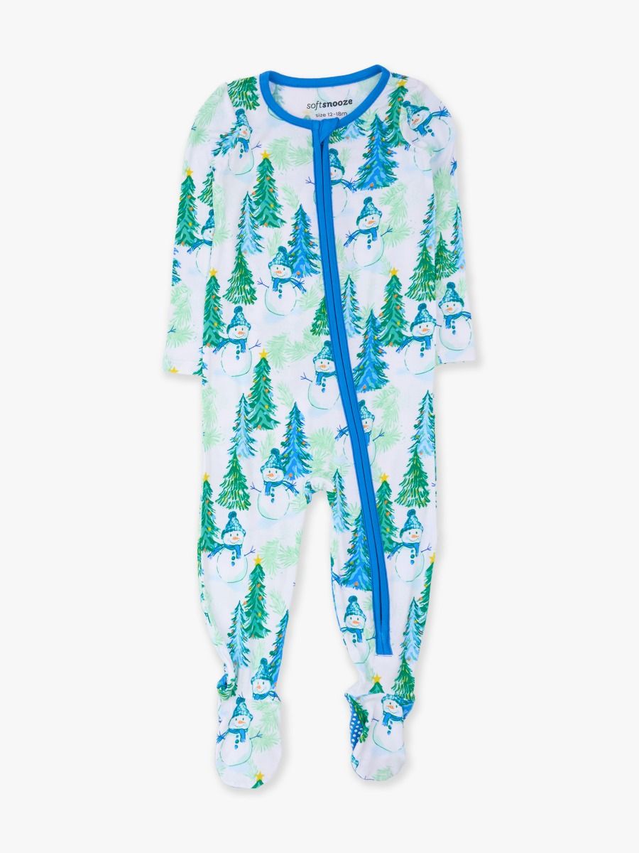 Blue Snowman Grove One-Piece Footie Pajama