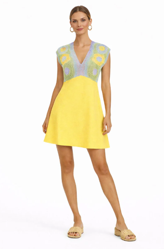 Ally Yellow Crochet Mini Dress