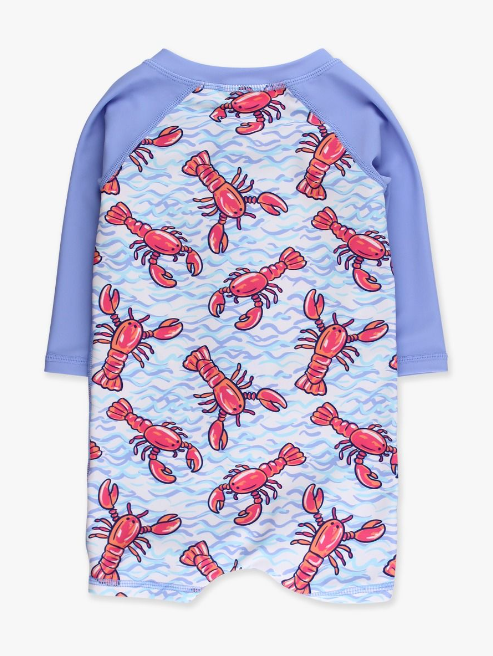 Blue Lobster Lagoon Boys Long Sleeve One Piece Rash Guard