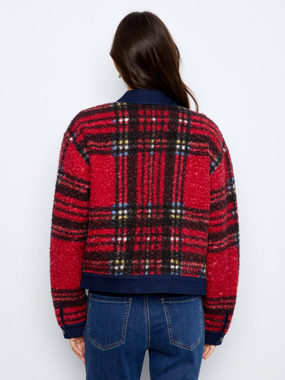 Plaid Bouclé Jacket with Denim Trim