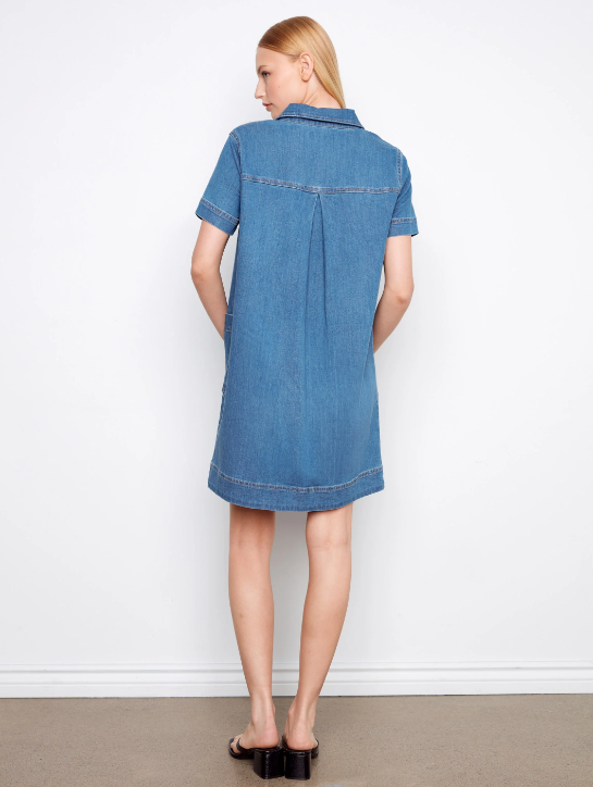 Collared V-Neck Denim Dress