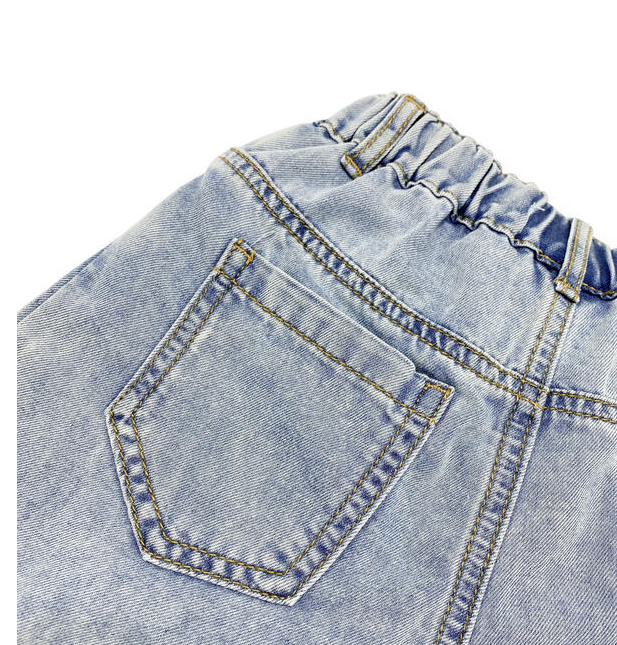 Pearl Stud Tee + Denim Pleat Skirt