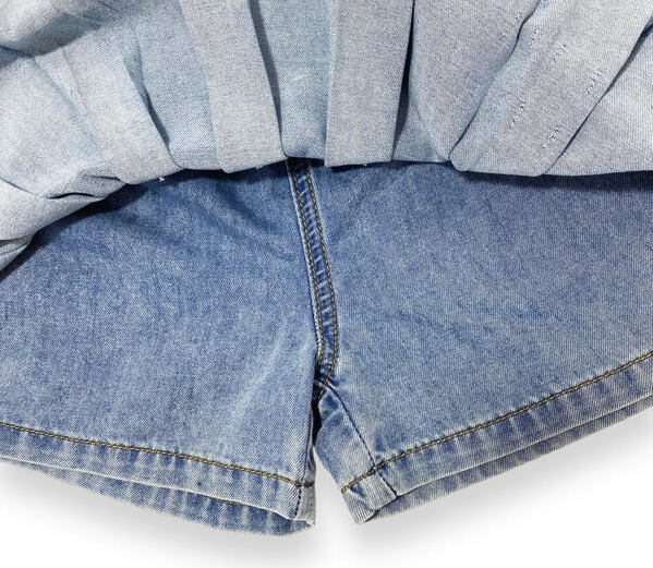 Pearl Stud Tee + Denim Pleat Skirt