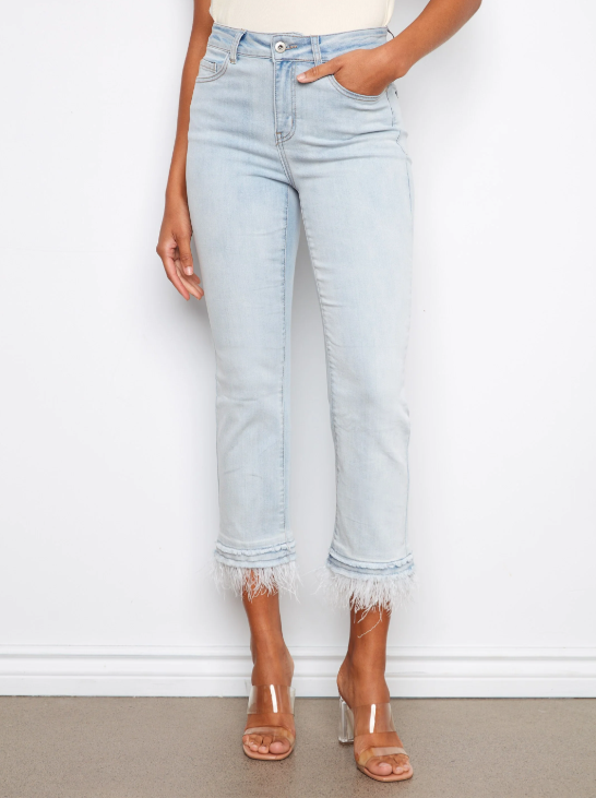 Cropped Jeans with Removable Feather Hem