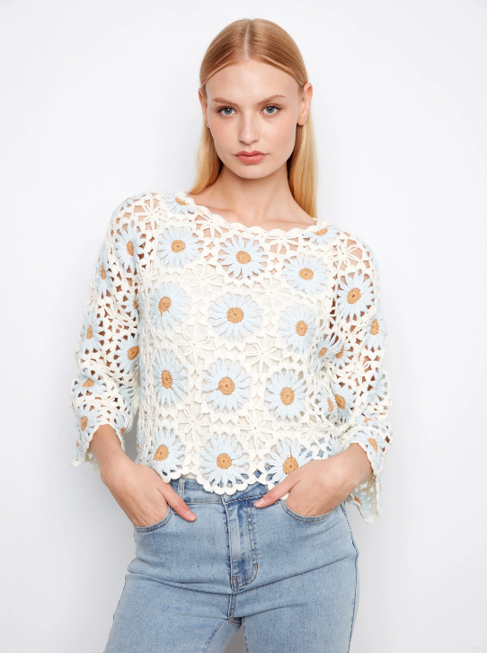 Floral Hand-Crochet Sweater (Powder)
