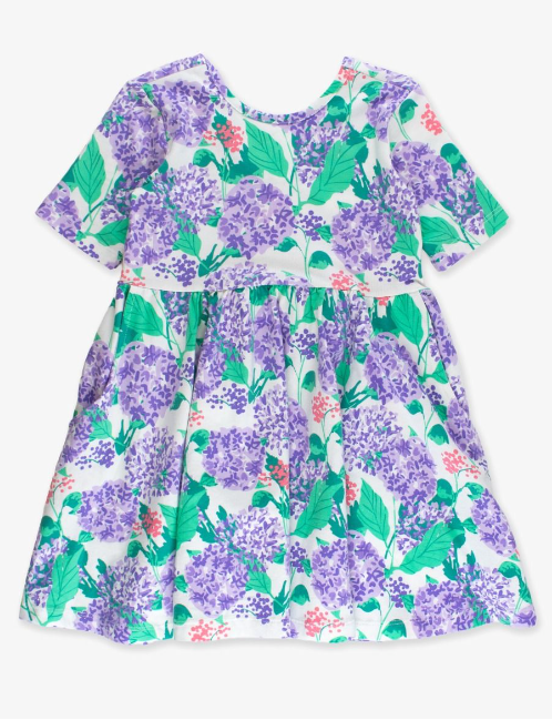 Purple Hydrangea Garden Short Sleeve Knit Twirl Dress