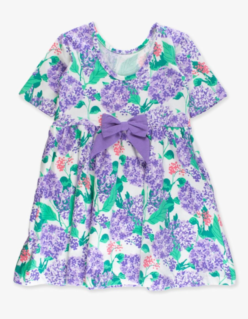 Purple Hydrangea Garden Short Sleeve Knit Twirl Dress