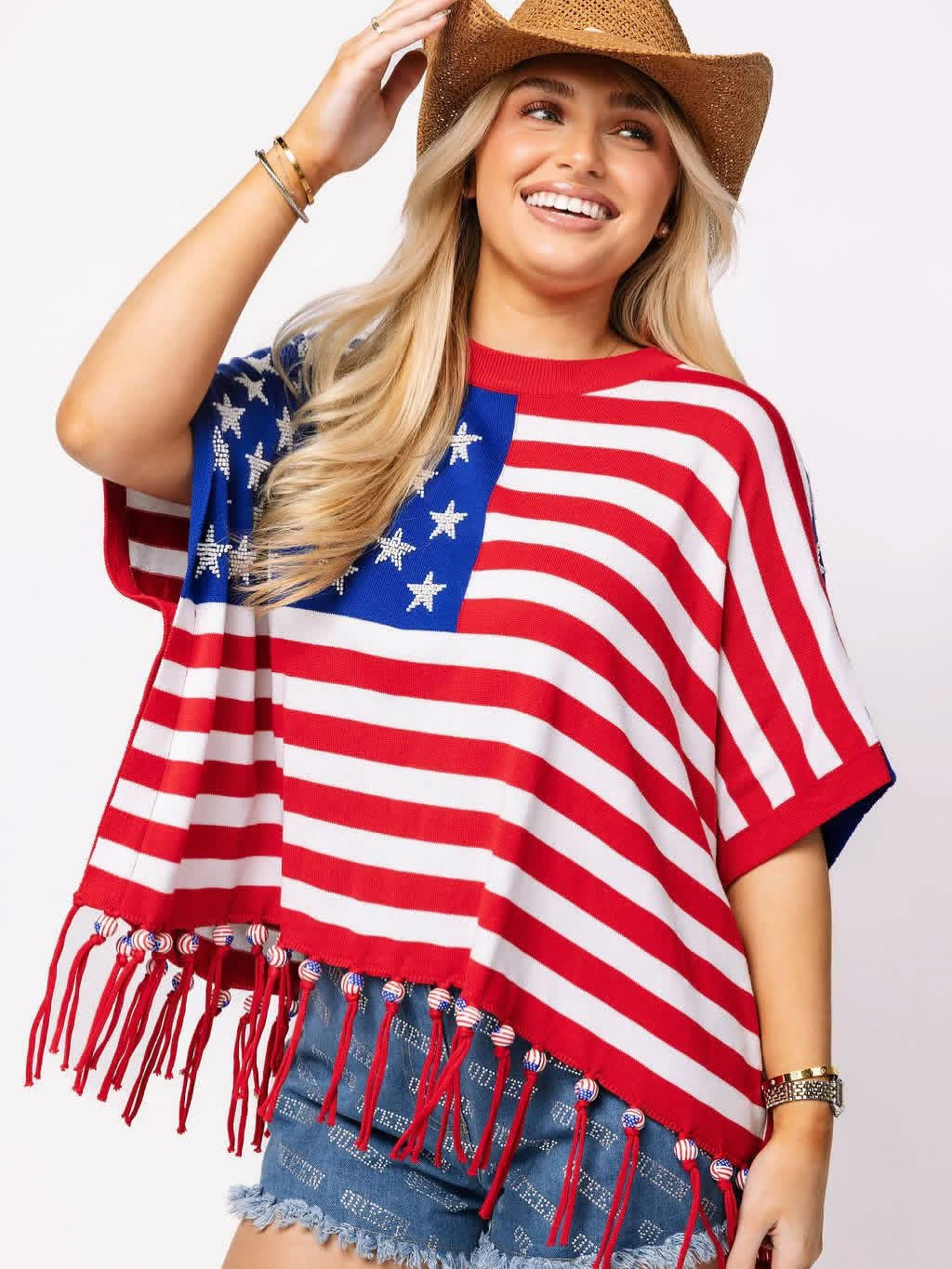 American Flag Knit Poncho