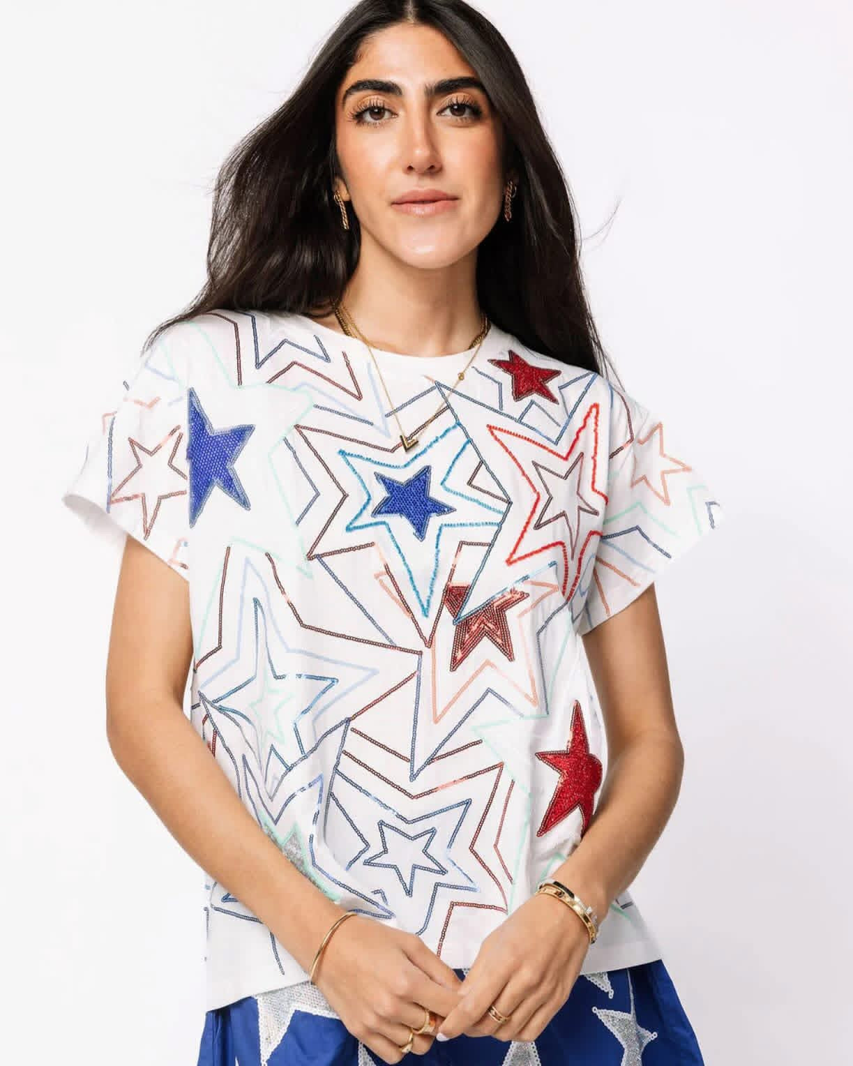 White, Red & Blue Groovy Star Tee