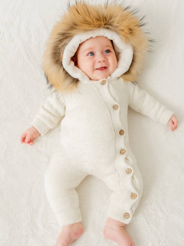 Wool Romper with Fur Hood