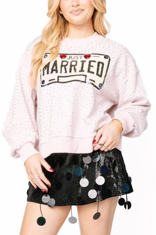 Pale Pink Rhinestone 'Just Married' Sweatshirt