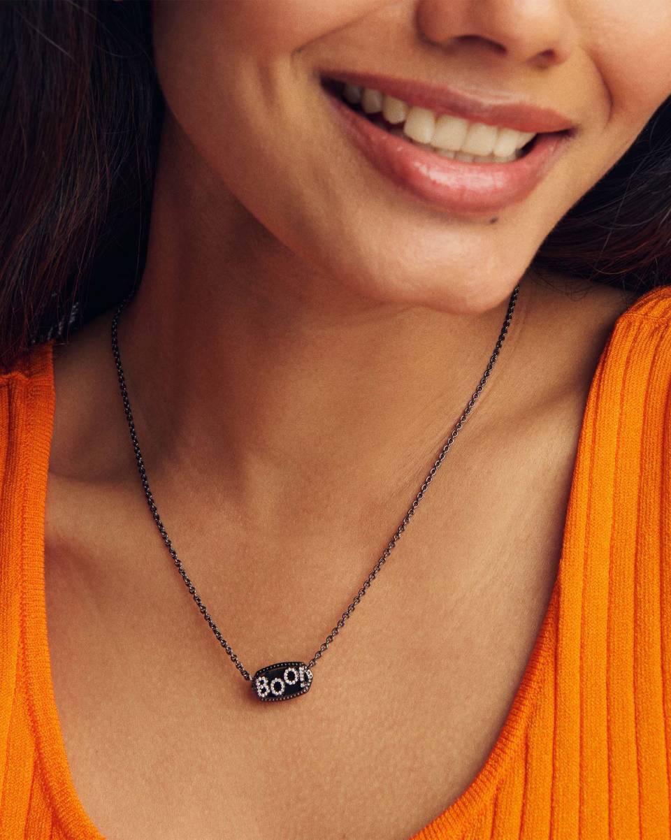 Elisa Gunmetal Boo Short Pendant Necklace