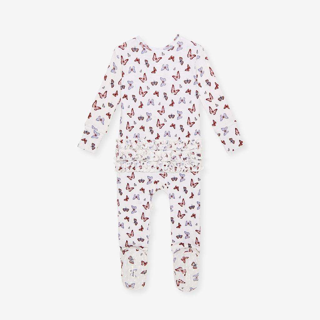 Joan Pointelle Footie Ruffled Zippered One Piece