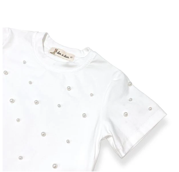 Pearl Stud Tee + Denim Pleat Skirt