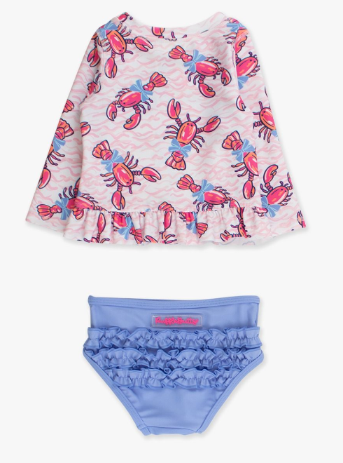 Pink Lobster Lagoon Long Sleeve Rash Guard 2-Piece Swimsuit