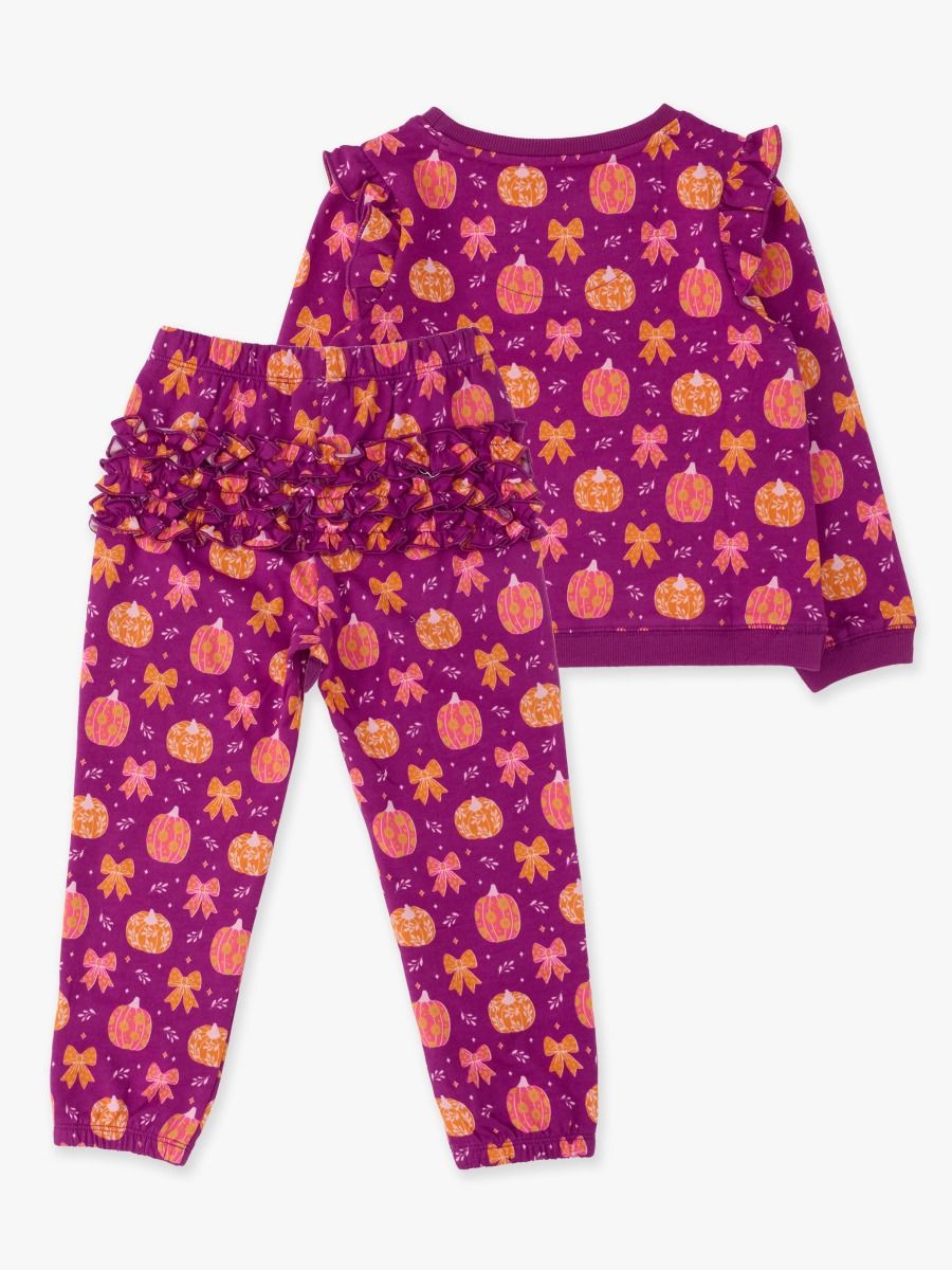 Pumpkin Bow Patch Flutter Sweatshirt Jogger Set