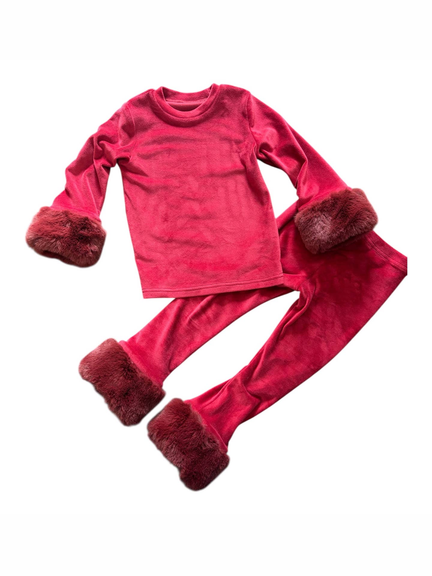 Red Velour Fur Cuffed Set