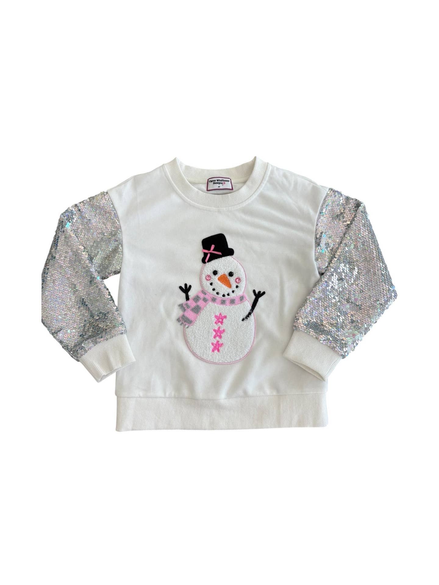 Snowman Sequin Sleeve Crewneck