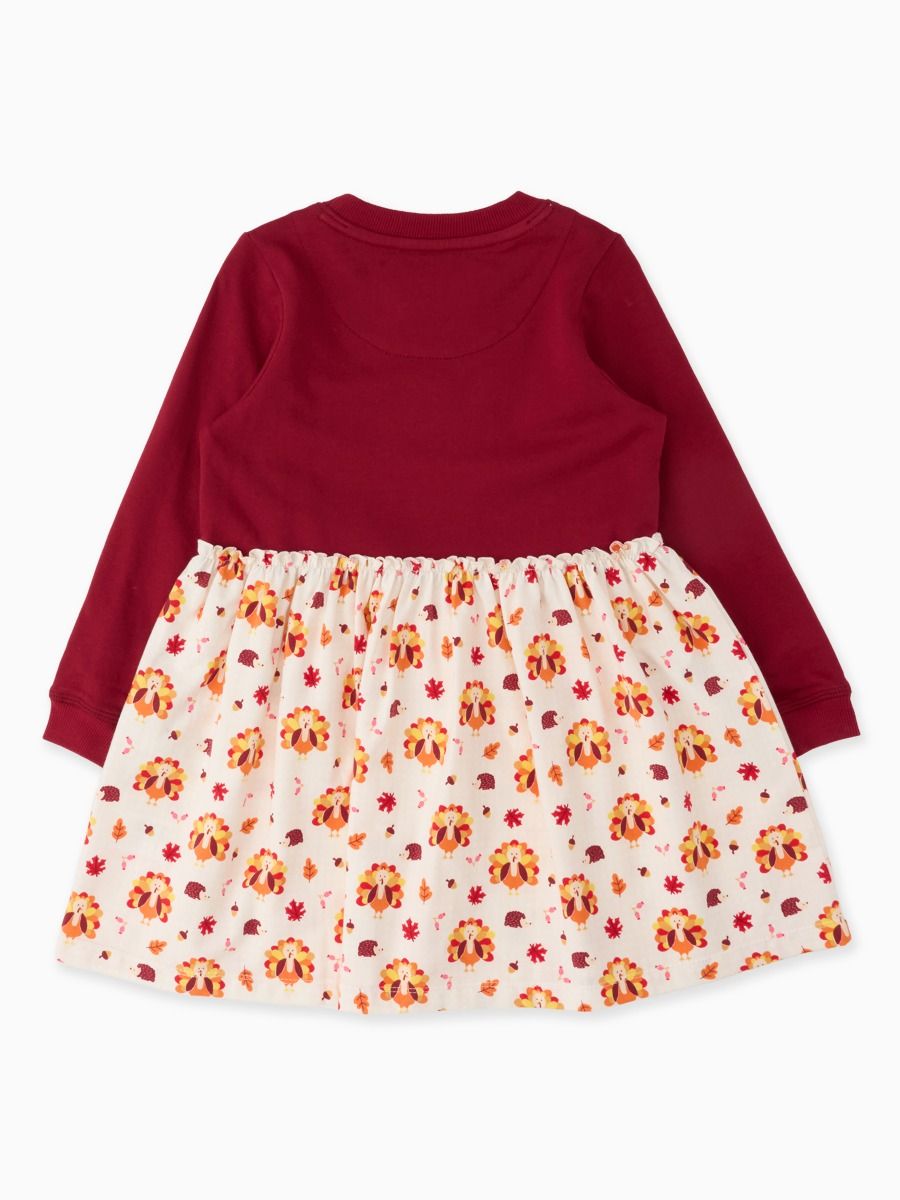 Gobble Gobble Colorable Applique Long Sleeve Mixed Media Dress