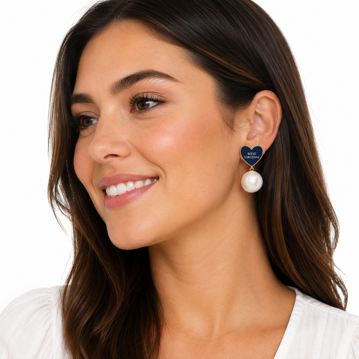 West Virginia Heart Pearl Drop Earring