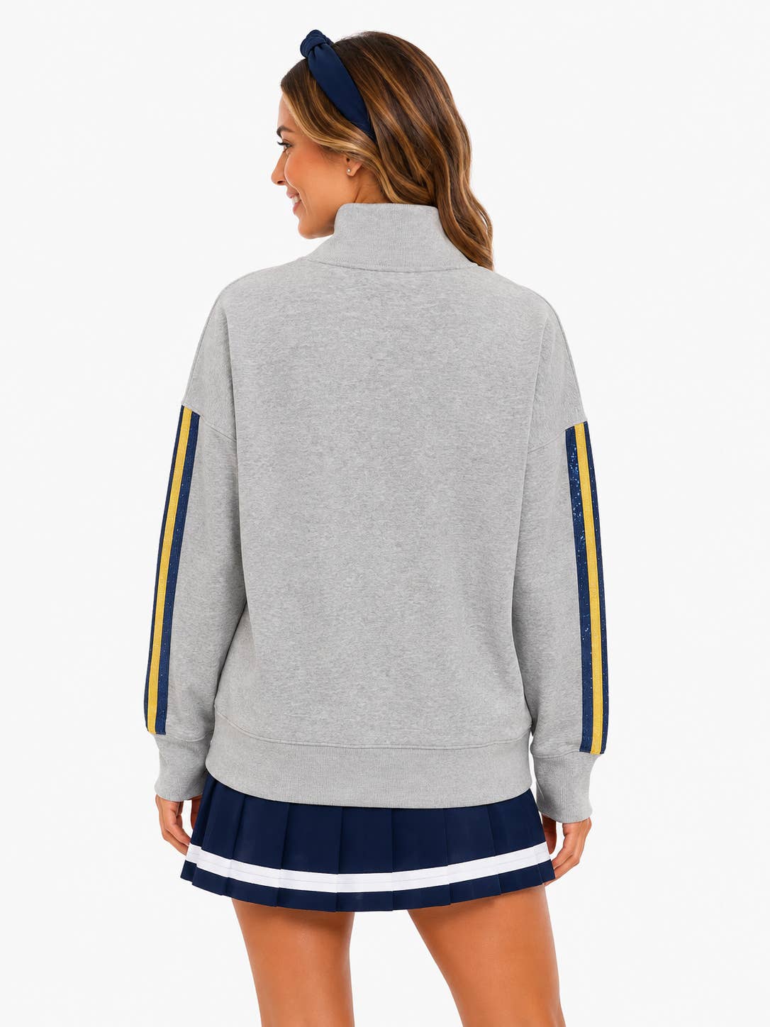 West Virginia Mock Neck Sequin Stripe Sweatshirt