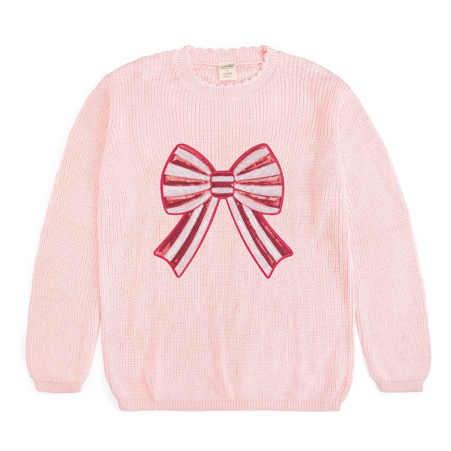 Candy Cane Sequin Bow Patch Christmas Sweater