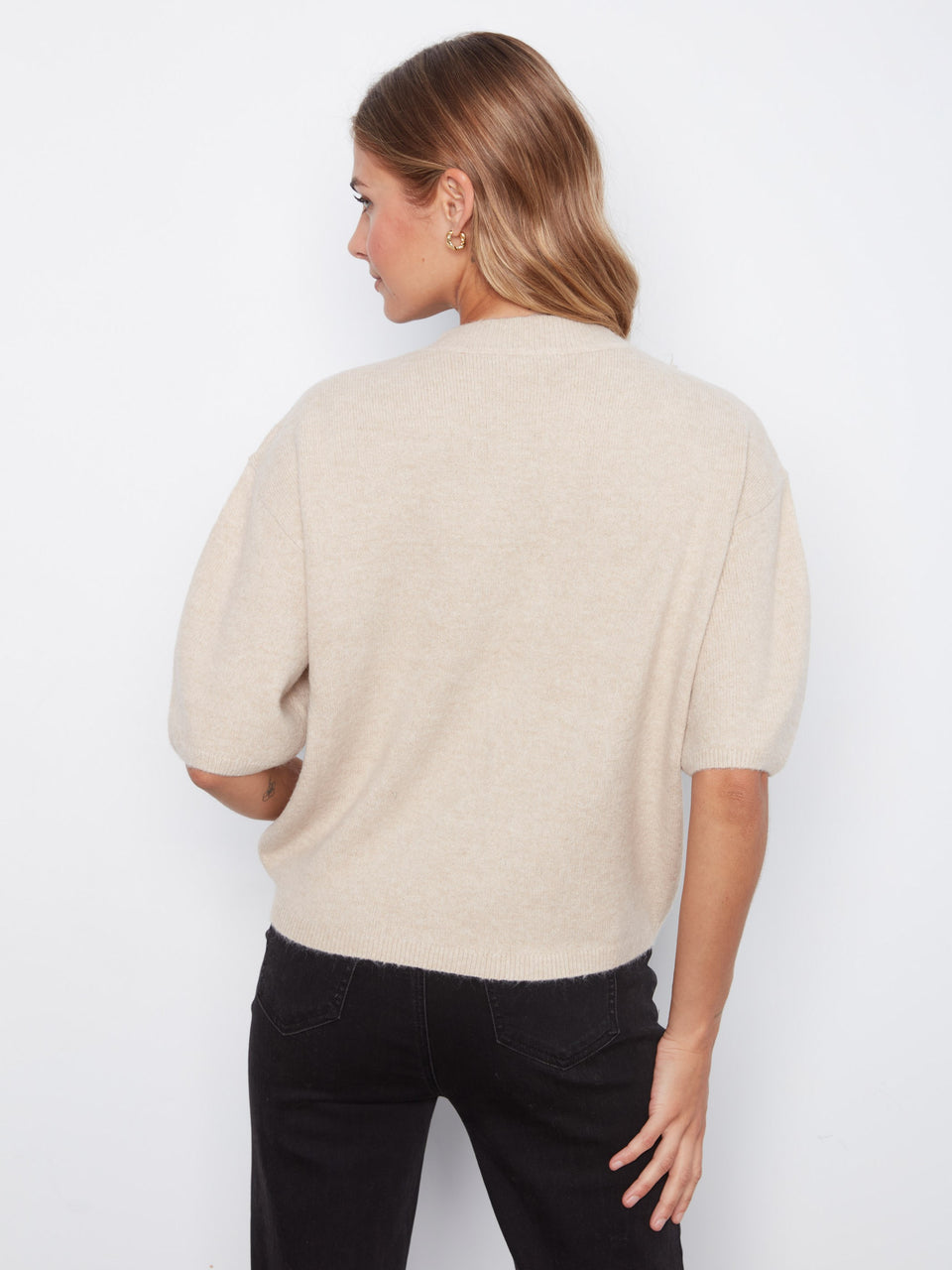 Balloon Elbow Sleeve Jacquard Knit Sweater
