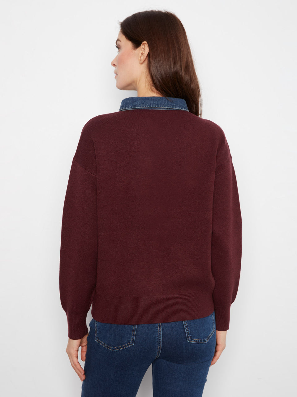 Denim Trim Polo Sweater
