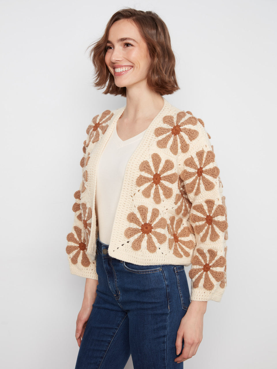 Ecru Floral Crochet Cardigan