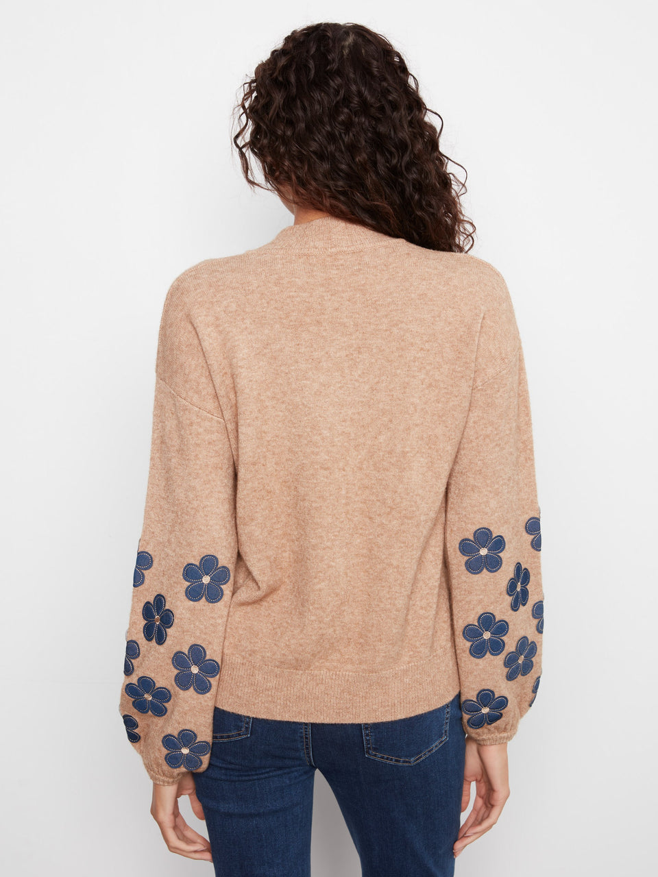 Mock Neck Sweater with Floral Patches